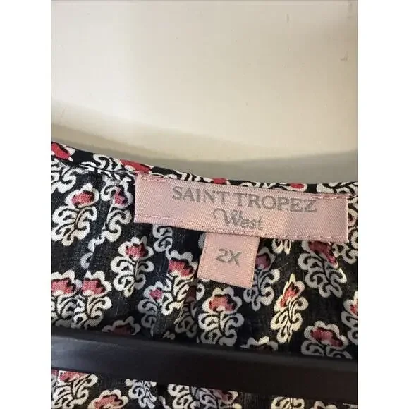 Saint Tropez West Top Womens 2x Boho Red & Blue Colorful 3/4 Length Sleeves - Picture 7 of 11